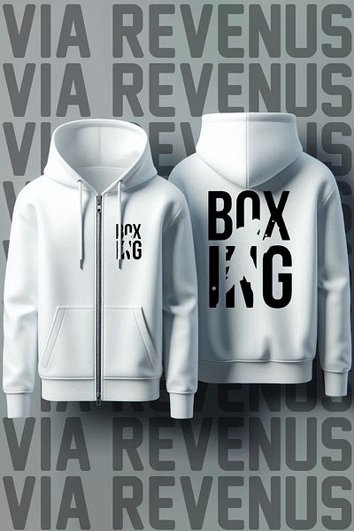 Vordevia Boxing Front and Back Printed Unisex Zippered Hooded White Sweatshirt Cardigan