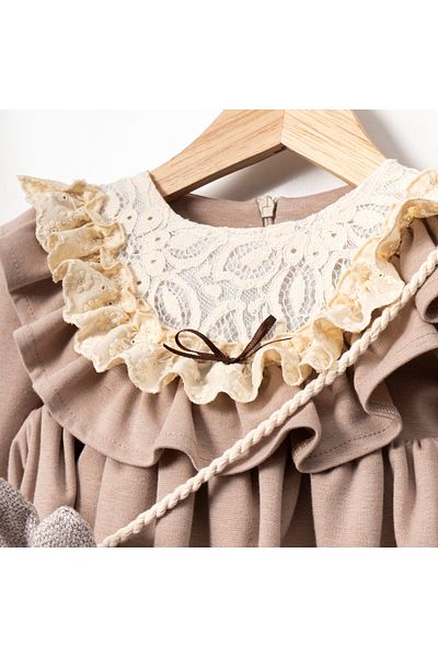 Cumino Baby Girl Dress with Lace Collar and Rabbit Accessories