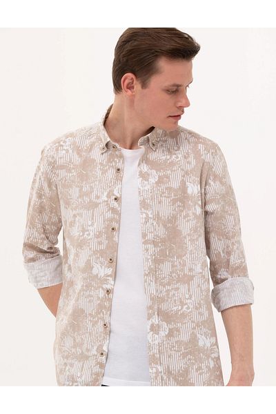 Pierre Cardin Μπεζ μακρυμάνικο πουκάμισο Comfort Fit