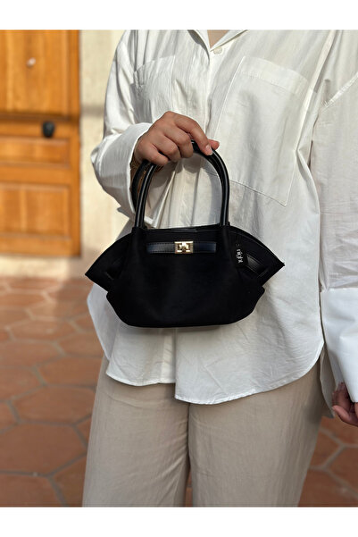 Night حقيبة يد وكتف نسائية سوداء من جلد الغزال موديل Denise