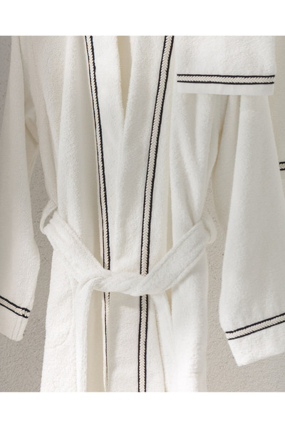 Madame Coco Rouen 100% Cotton Unisex Bathrobe - Ecru/Black - Luxury Collection
