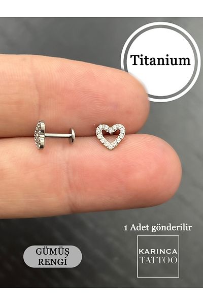 Karınca Piercing Heart Zircon Stone Titanium Piercing Tragus Helix Flat Ear Conch Lobe Labret