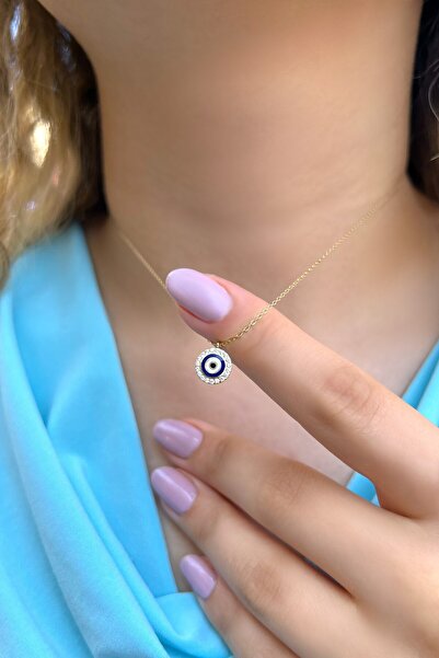 Altınaşkı Nazar Boncuklu Taşlı Hayalet Altın Kolye