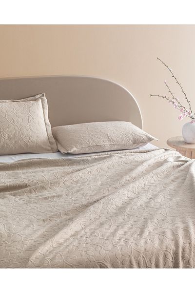 Madame Coco Chantal Beige Double 100% Cotton Bedspread