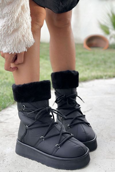 Shoebutik Γυναικείες μπότες Avila Μαύρη Δαντέλα Λεπτομέρεια Λούτρινο Αλεξίπτωτο