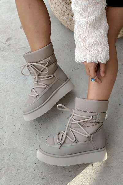 Shoebutik Γυναικείες μπότες Cologne Beige Lace Detail Parachute