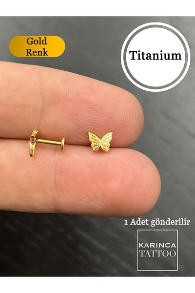 Karınca Piercing Gold or Silver Color Butterfly Pattern Titanium Piercing Earring - Forward Helix Conch Flat Ear Tragus
