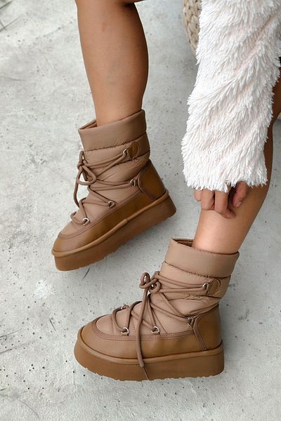 Shoebutik Γυναικείες μπότες Cologne Tan Lace Detail Parachute