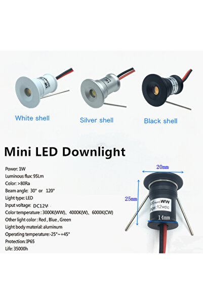 Choice 9 led lamps 120D Black shell 4000K Nature white Mini LED 12V Recessed Ceiling Downlights 1W Dimmable