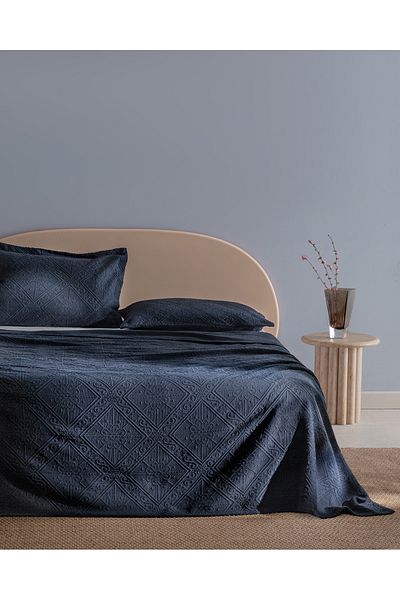 Madame Coco Marjolaina Double 100% Cotton Bedspread - Navy Blue