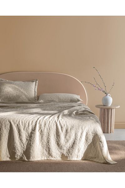 Madame Coco Chantal Beige Double 100% Cotton Bedspread