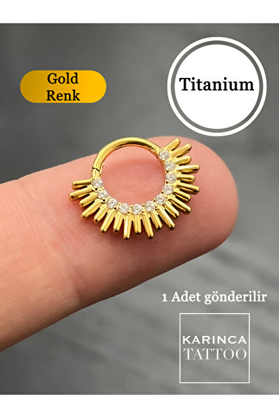 Karınca Piercing Luxury Zirkon Taşlı Halka Titanyum Piercing Gold & Gümüş Rengi Tragus Septum Nipple Helix Kulak Küpe