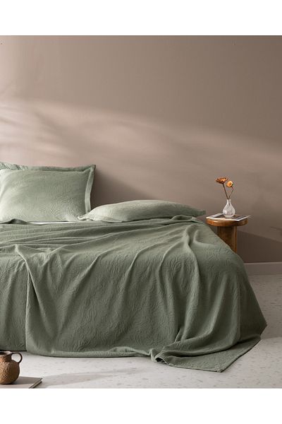 Madame Coco Esther Single 100% Cotton Bedspread - Khaki
