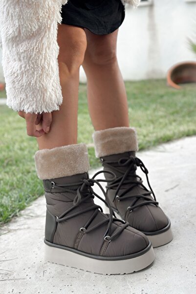 Shoebutik Γυναικείες μπότες Avila Khaki Green Lace Detail Λούτρινο Parachute