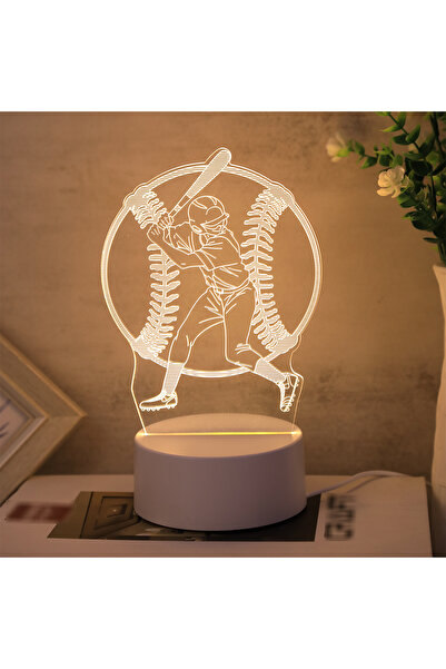 Choice Warm White WHITE 3D baseball boy acrylic visual night light for home d...