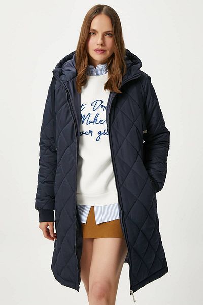 Ritnice Γυναικείο παλτό με καπιτονέ Navy Blue με κουκούλα