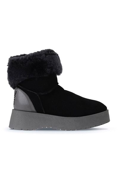 Bueno Shoes Δερμάτινο-Σουέντ Γυναικείες Γκρι Μαύρες Μπότες με τακούνι - 01wv1315