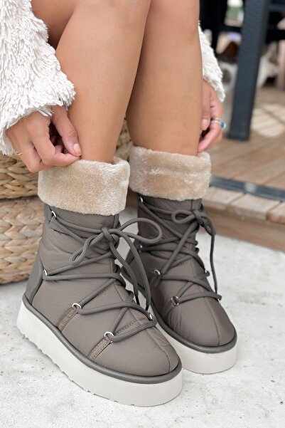 Shoebutik Γυναικείες μπότες Avila Khaki Green Lace Detail Λούτρινο Parachute