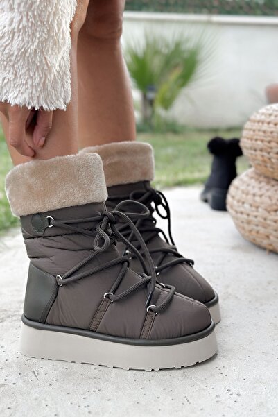 Shoebutik Γυναικείες μπότες Avila Khaki Green Lace Detail Λούτρινο Parachute