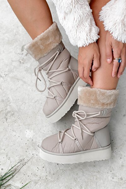 Shoebutik Γυναικείες μπότες Avila Beige Lace Detail Λούτρινο Parachute