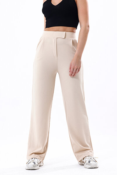 VOSSAX Women's Lycra Double Pocket Elastic Waist Velcro Closure Loose Cut Black Palazzo Pants - Vs4000