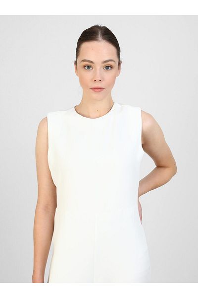 Refka Sleeveless Double Fabric Plain Jumpsuit - Off White - Refka