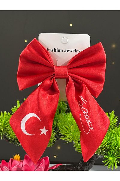 Chocuk Red White Turkish Flag and Ataturk Signature 29 October Fabric Automatic Bow Luxury Buckle