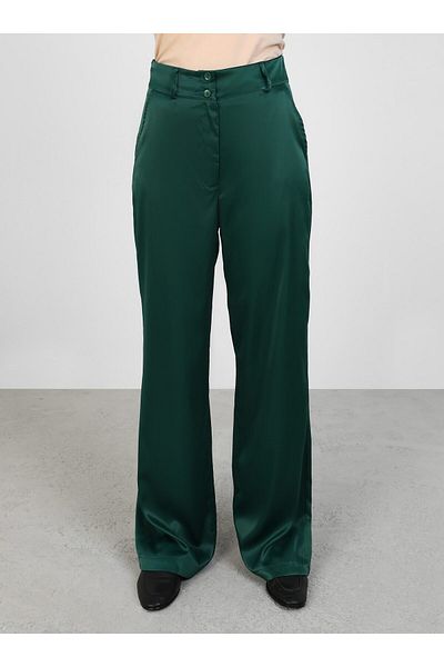 Refka Emerald Green Satin Trousers - Loose Cut Refka