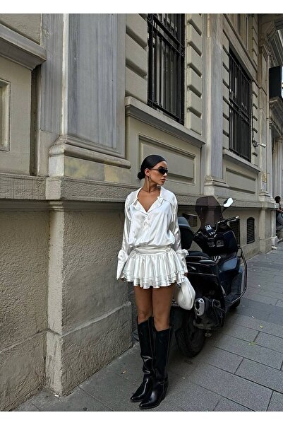 Genel Markalar Beyaz Saten Gömlek Elbise