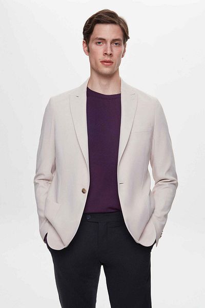 Twn Beige Slim Fit Dobby Flying Blazer Jacket