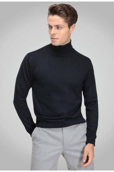 D'S Damat Ds Damat Regular Fit Navy Blue Plain Knit Cotton Blended Knitwear S...