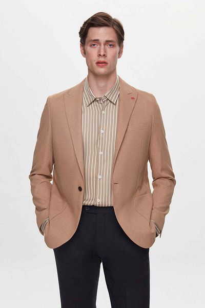 Twn Brown Slim Fit Dobby Blazer Jacket