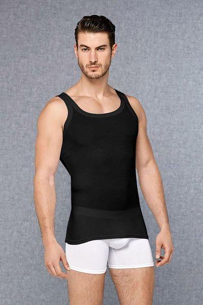 NazikEndam Dore Anse Men's Black Camisole Micro Modal Square Collar Undershirt 2045
