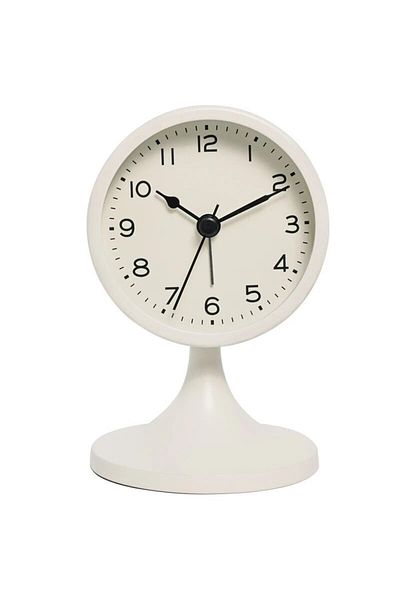 Choice White Nordic Metal Round Alarm Clock, Vintage Creative Silent Table Clock, Student Bedside Nightligh