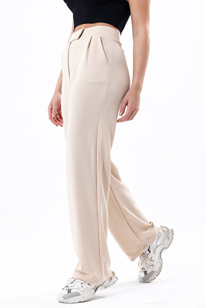 VOSSAX Women's Lycra Double Pocket Elastic Waist Velcro Closure Loose Cut Black Palazzo Pants - Vs4000