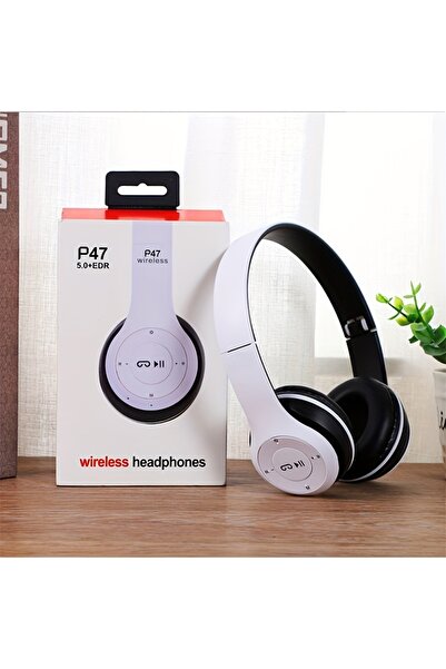 Choice سماعة رأس ستيريو بيضاء P47، سماعة بلوتوث 5.0 قابلة للطي، سماعة ألعاب رياضية لاسلكية متوافقة مع أجهزة آيفون