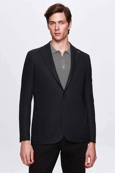 Twn Black Slim Fit Flying Blazer - Dobby Fabric Jacket