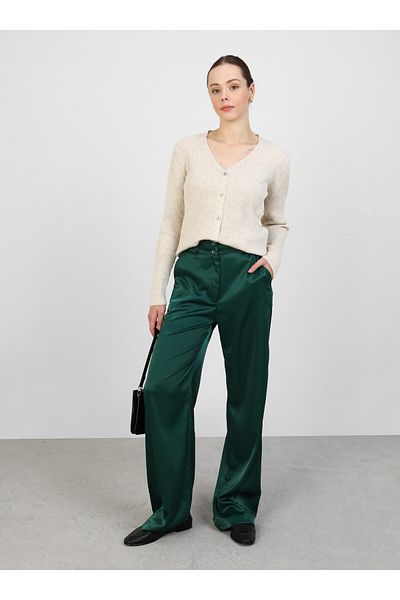 Refka Emerald Green Satin Trousers - Loose Cut Refka