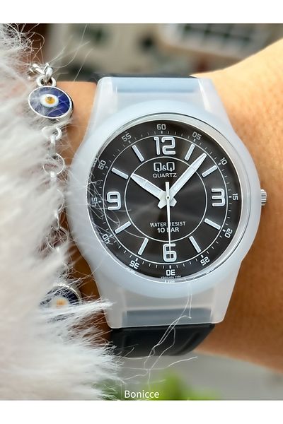 Q&Q Black Color Silicone Cord, 10 Bar (Suitable for Pool, Sea Use) Sports Women's Wristwatch Bracelet