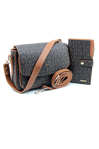 Just Polo حقيبة كتف نسائية متوسطة الحجم مكونة من 3 أقسام وحزامين ومحفظة
