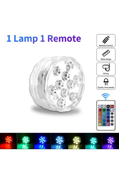 Aamasun 1 مصباح 1 جهاز تحكم عن بعد 10 مصابيح LED RGB مصباح غاطس تحت الماء يعمل بالبطارية للحديقة وحمام السباحة
