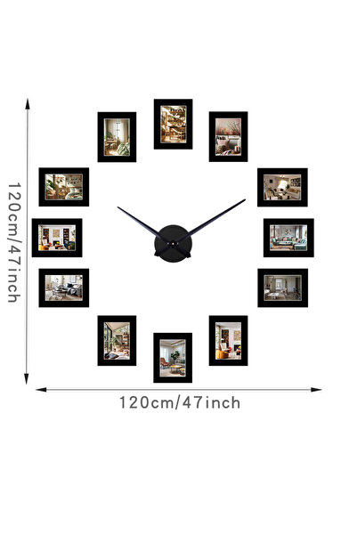 Choice ساعة حائط سوداء إبداعية بإطار صور، مقاس 47 بوصة، يمكنك تركيبها بنفسك، لتزيين غرفة المعيشة أو غرفة النوم.
