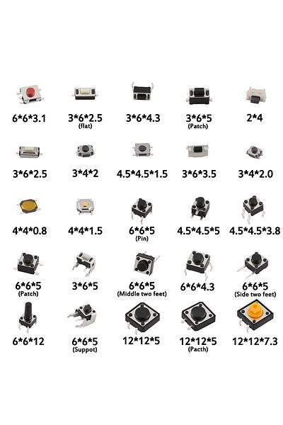 Choice 125Pcs 25Types/lot Micro Switch Push Button Tact Switches Reset Mini Leaf Switch SMD DIP 2*4 3*6 ...