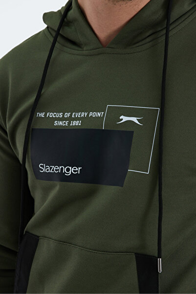 Slazenger VANDA Erkek Kanguru Cepli Kapüşonlu Haki Sweatshirt