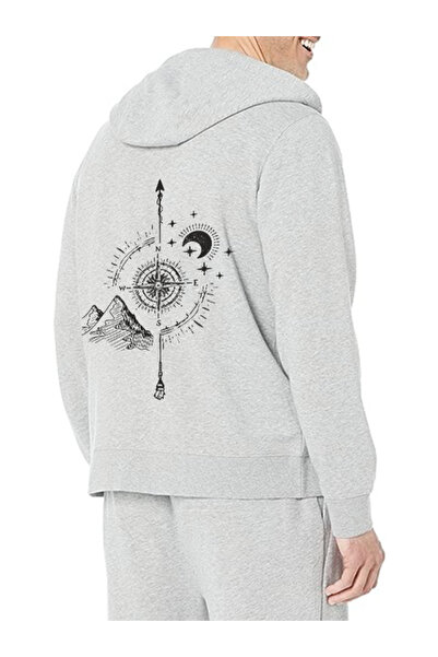 Pink Sky Compass Printed Hooded Zippered Oversized Sweatshirt