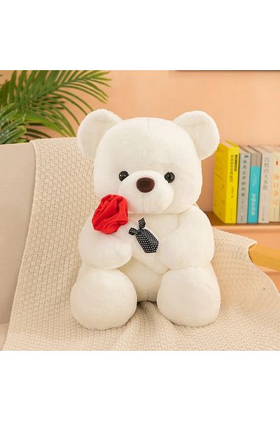 Kawaii Teddy Bear with Roses Plush Toy Soft Bear Stuffed Doll Romantic Gift for Lover Home Decor ...