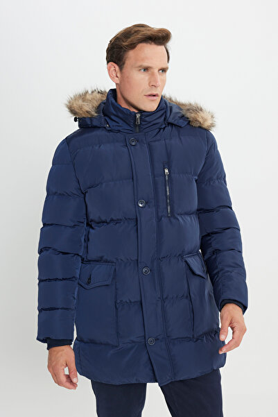 ALTINYILDIZ CLASSICS Palton casual pentru bărbați, albastru marin, cu potrivire standard, rezistentă la frig