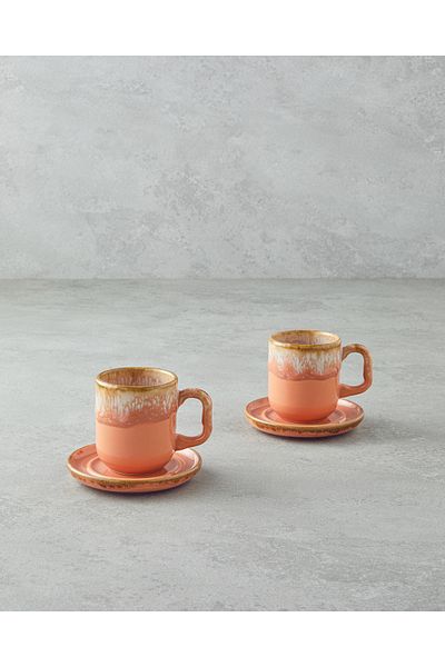 English Home Alicent Ceramik - Σετ 2 Διπλά Φλιτζάνια Καφέ 150 ml Ανοιχτό Πορτοκαλί Σετ 4 τεμαχίων