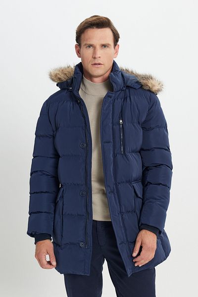 ALTINYILDIZ CLASSICS Ανδρικό παλτό τύπου Navy Blue Standard Fit Cold Proof Casual
