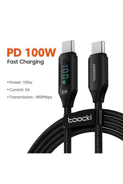 Toocki 2m Black Toocki 100W USB C Cable for Samsung to 5A LED Digital Display High-Speed TypeC Wire for Xia